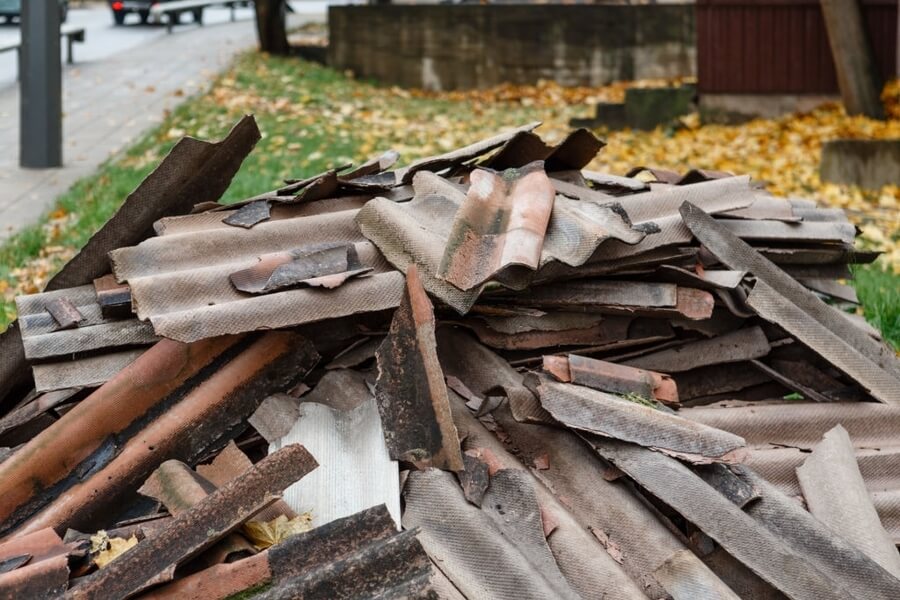 a picture of a roof debris that is piled up