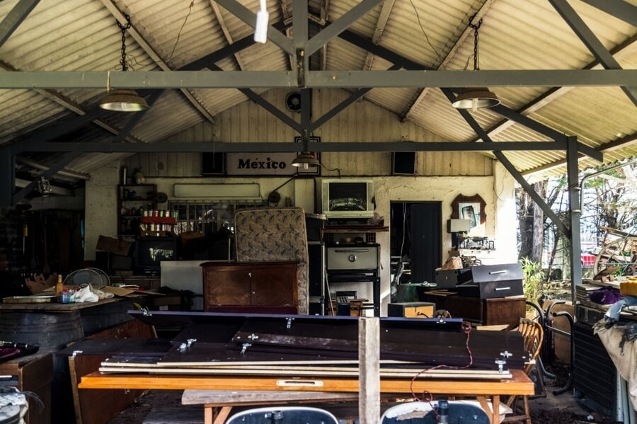 a photo of a garage full of junk came from their basement